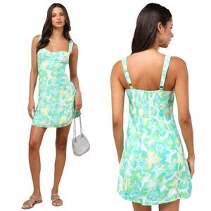 Lulus Ashlea Green and Yellow Floral Sweetheart Mini Dress size XS NWT